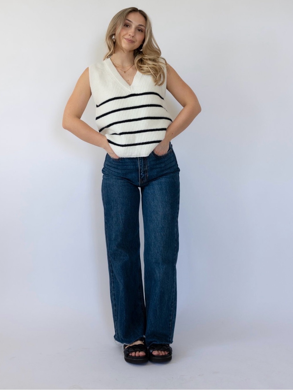 Elara V-Neck Striped Sleeveless Vest